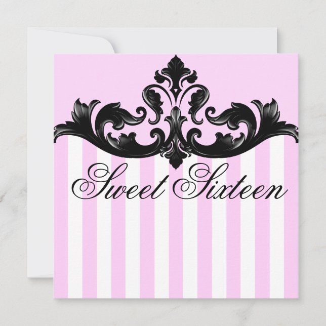 Invitation d'anniversaire rose et noir Damask (Devant)