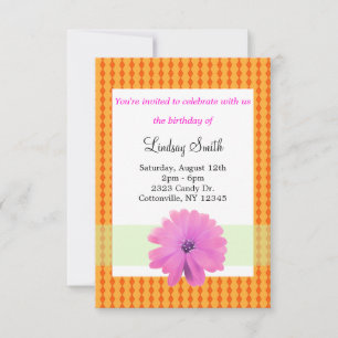 Invitation d'anniversaire rose et orange