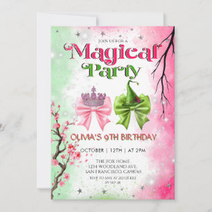 Invitation d'anniversaire rose et verte Magique So