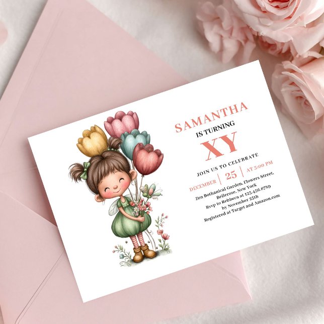 Invitation d'anniversaire rose fantaisiste mignonn (Fairy Girl Birthday Cute Whimsical Pink invitation)