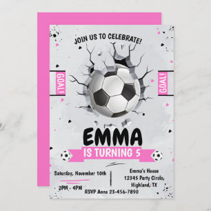Invitation d'anniversaire rose fille de football