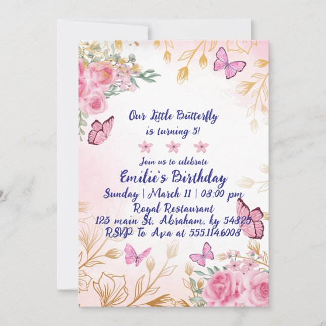 Invitation d'anniversaire rose floral : Parfait po (Devant)