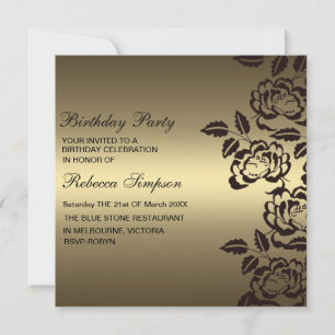 Invitation d'anniversaire rose Gold & Black Flower