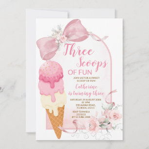 Invitation d'anniversaire Rose Ivory Trois Boules