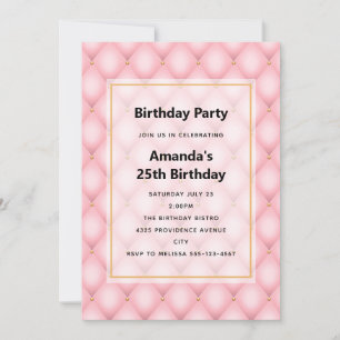 Invitation d'anniversaire rose luxueuse à motif di