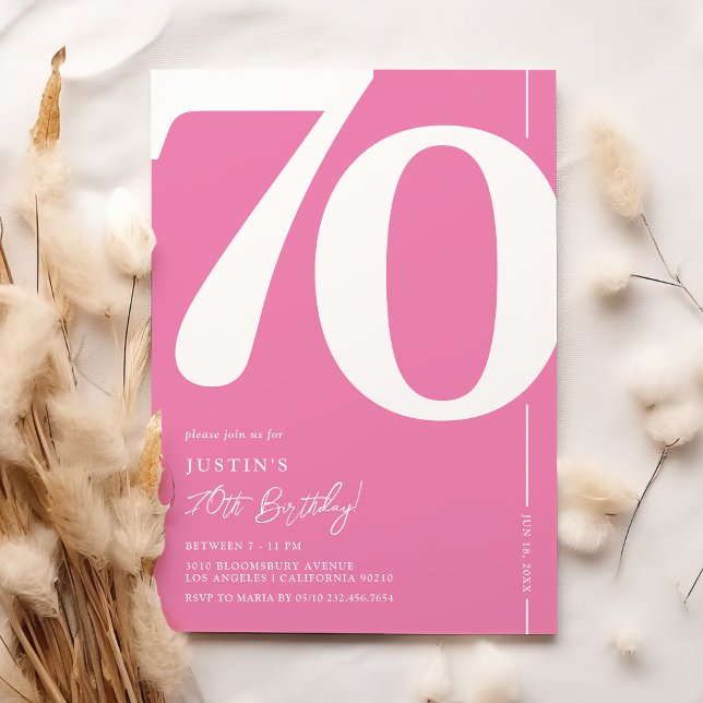 Invitation d'anniversaire rose mignonne pour 70 an (Créateur téléchargé)