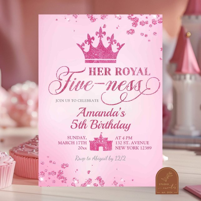 Invitation d'anniversaire Rose Pailleté Royales Ci (Créateur téléchargé)
