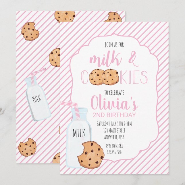 Invitation d'anniversaire rose pour fille avec lai (Devant / Derrière)