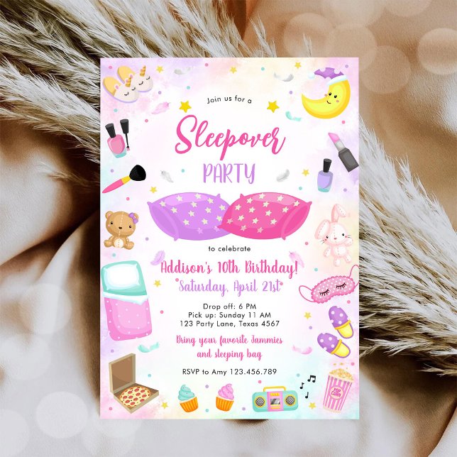 Invitation d'anniversaire rose pour fille de soiré (Créateur téléchargé)