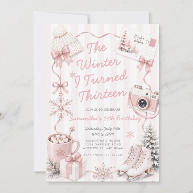 Invitation d'anniversaire Rose pour le treizième a (Devant)