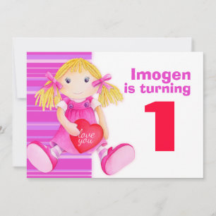 Invitation d'anniversaire rose pour poupée de fill