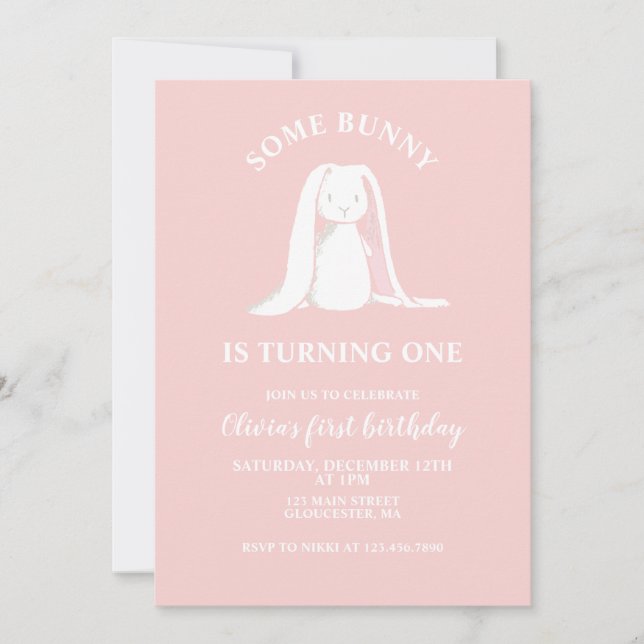 Invitation d'anniversaire rose pour un premier ann (Devant)