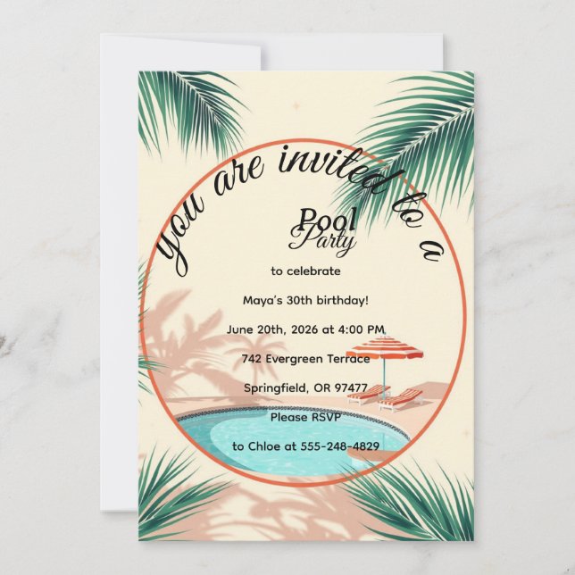 Invitation d'anniversaire rose pour une fête au bo (Devant)