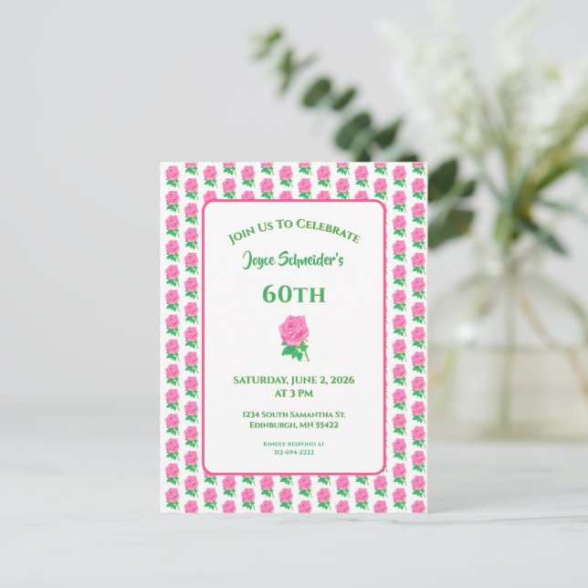 Invitation d'anniversaire Rose Rose (Debout devant)