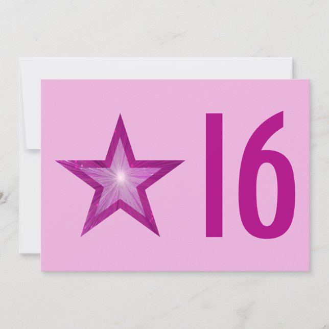 Invitation d'anniversaire rose Star '16' rose pâle (Devant)