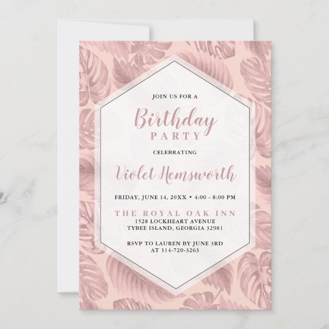 Invitation d'anniversaire rose Tropical (Devant)