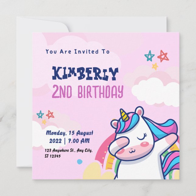 Invitation d'anniversaire rose violet (Devant)
