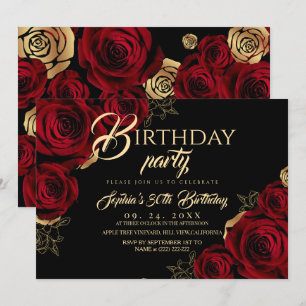 Invitation d'anniversaire Roses Rouges Noires