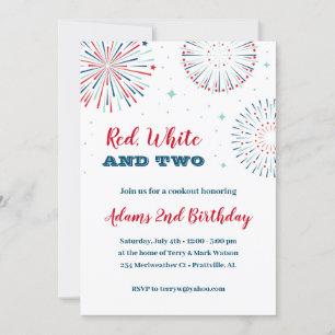 Invitation d'anniversaire rouge, blanc et deux