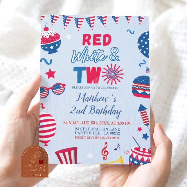 Invitation d'anniversaire Rouge Blanc et Deux Patr (Créateur téléchargé)