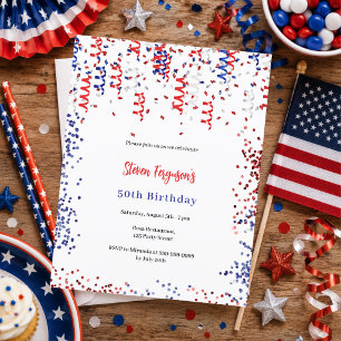 Invitation d'anniversaire rouge bleu blanc patriot