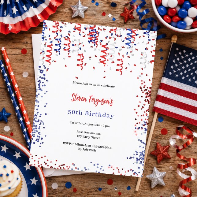 Invitation d'anniversaire rouge bleu blanc patriot (Créateur téléchargé)