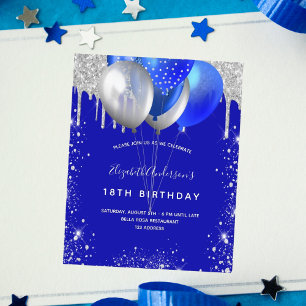 Invitation d'anniversaire royal bleu argent