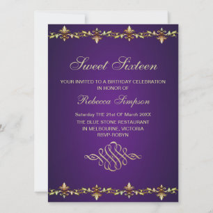 Invitation d'anniversaire Royal Purple & Gold Leaf