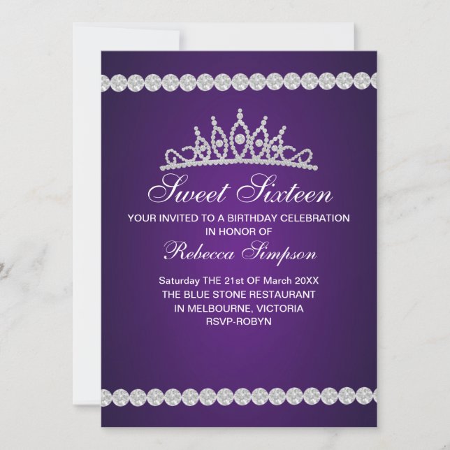 Invitation d'anniversaire Royal Purple Tiara (Devant)