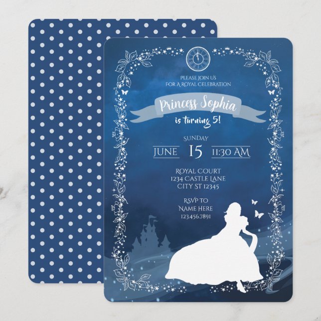 Invitation d'anniversaire royale de princesse de c (Devant / Derrière)