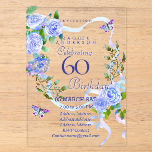 Invitation d'anniversaire Ruban Rose Bleu 60 ans