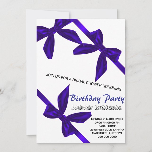 Invitation d'anniversaire Ruban Rose Coquette, 13e (Devant)