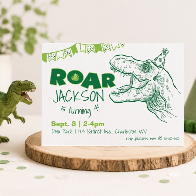 Invitation d'anniversaire Rugissement de dinosaure (Dinosaur Roar Birthday Invitation)