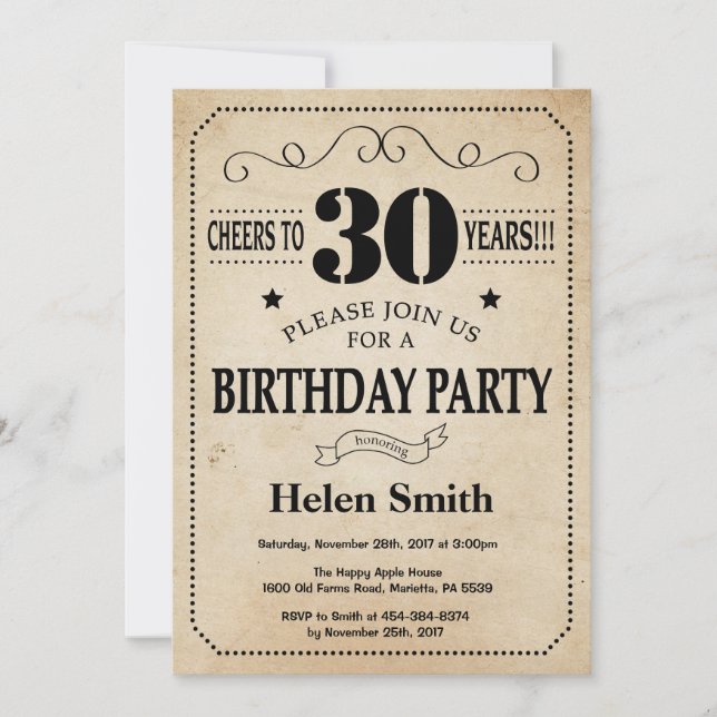 Invitation d'anniversaire Rustic Vintage Retro (Devant)
