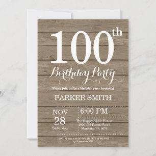 Invitation d'anniversaire rustique 100 ans