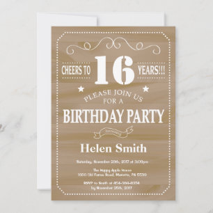 Invitation d'anniversaire rustique 16 ans