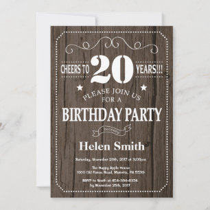 Invitation d'anniversaire rustique 20 ans