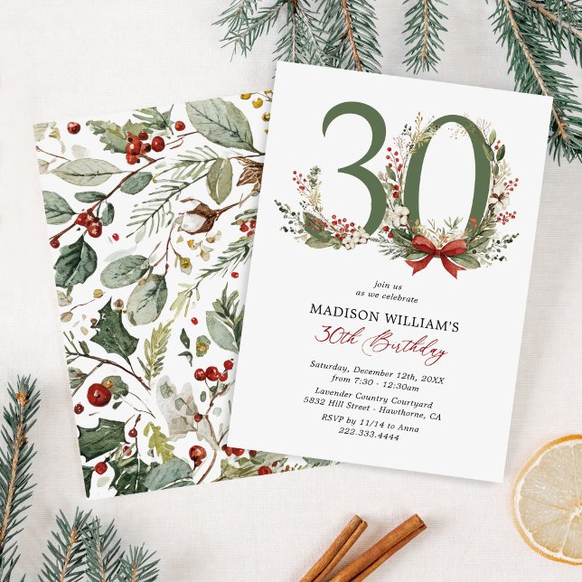 Invitation d'anniversaire rustique 30 ans Hiver (Créateur téléchargé)