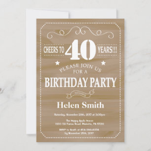 Invitation d'anniversaire rustique 40 ans