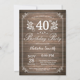 Invitation d'anniversaire rustique 40 ans Floral