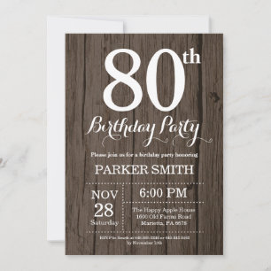 Invitation d'anniversaire rustique 80 ans