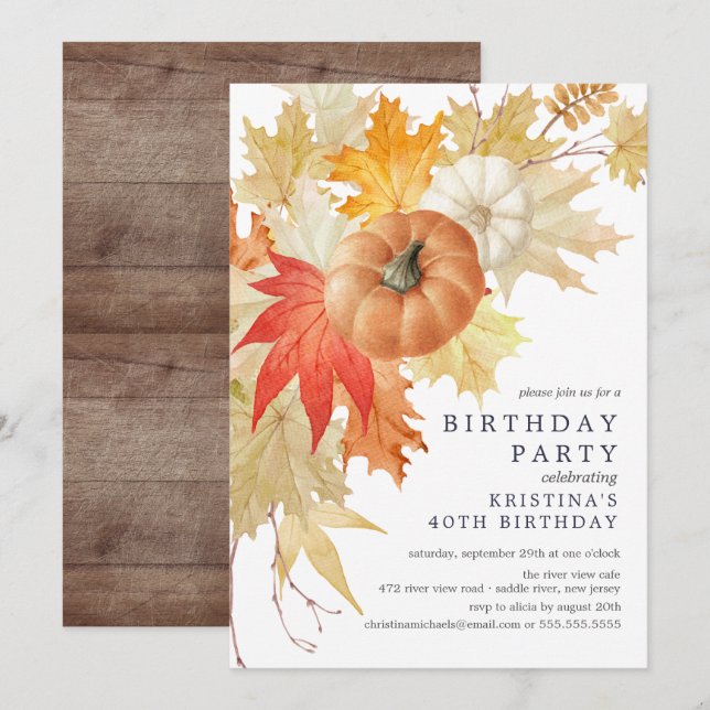 Invitation d'anniversaire rustique d'automne (Devant / Derrière)