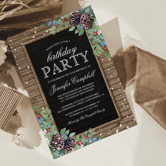 Invitation d'anniversaire rustique d'hiver (Créateur téléchargé)