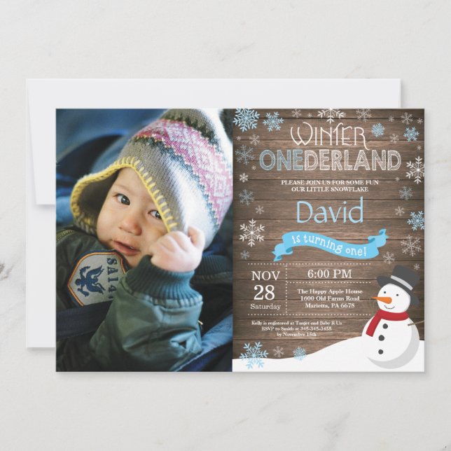 Invitation d'anniversaire rustique d'hiver Onederl (Devant)