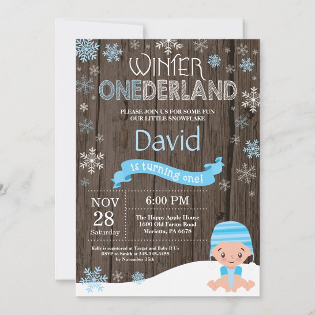 Invitation d'anniversaire rustique d'hiver Onederl (Devant)