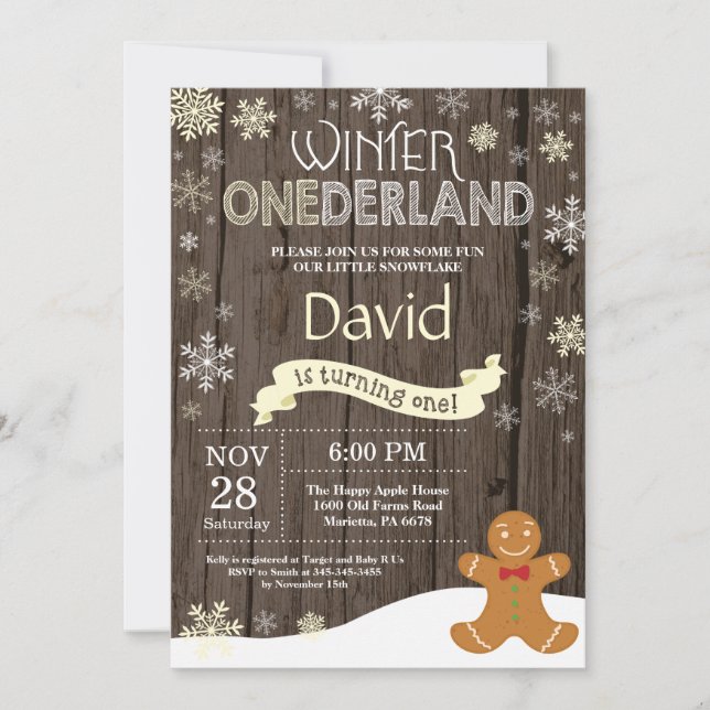 Invitation d'anniversaire rustique d'hiver Onederl (Devant)