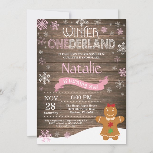 Invitation d'anniversaire rustique d'hiver Onederl (Devant)