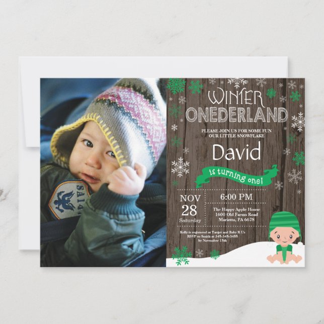 Invitation d'anniversaire rustique d'hiver Onederl (Devant)