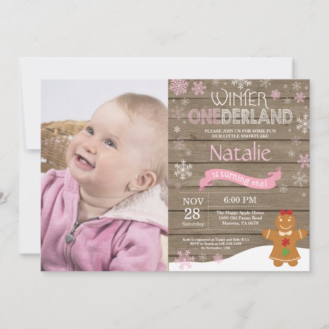 Invitation d'anniversaire rustique d'hiver Onederl (Devant)