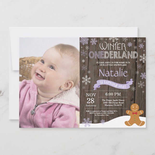 Invitation d'anniversaire rustique d'hiver Onederl (Devant)